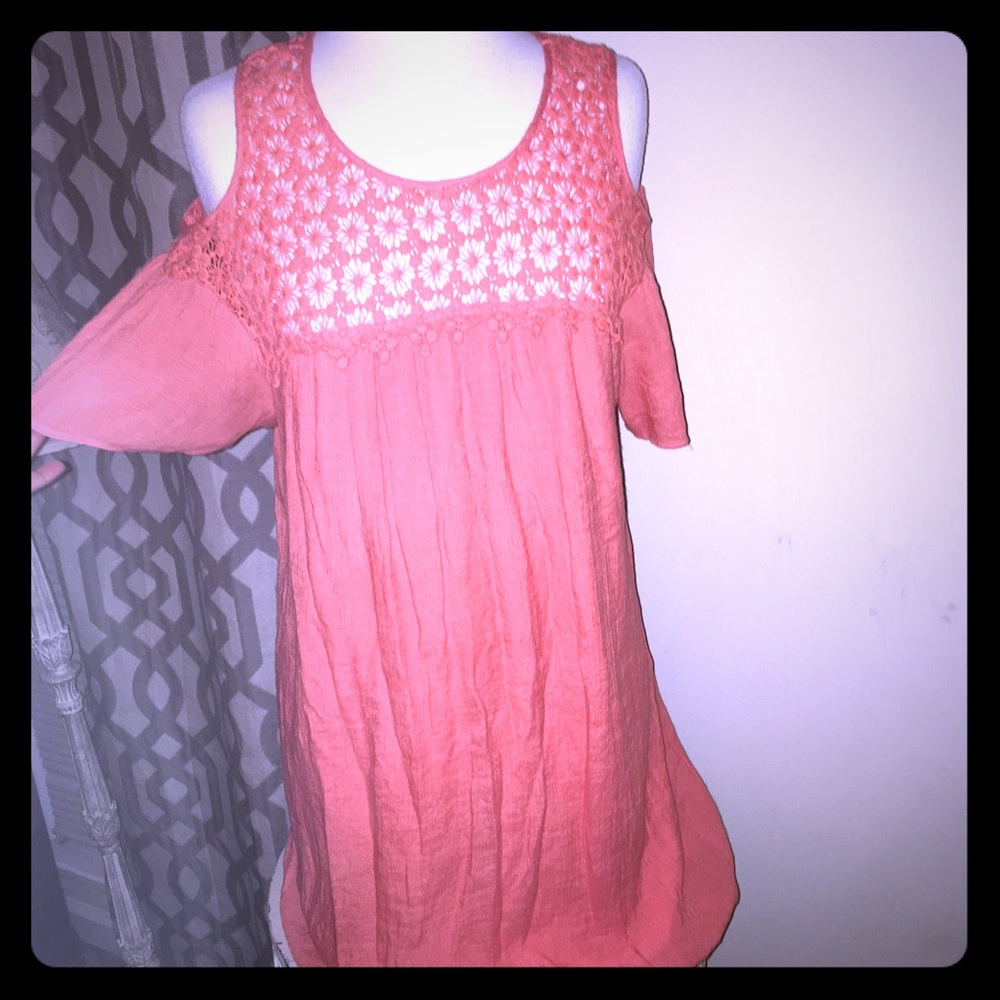 Peach cool-shoulder dress